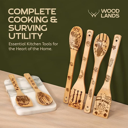 Wooden Spoons for Cooking - 6-Piece Wooden Utensil Set with Spatulas & Spoons, Heat-Resistant, Eco-Friendly Kitchen Utensils for Non-Stick Cookware (Birthday)