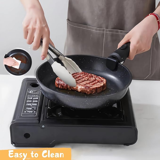 Frying Pan Set with Lid Nonstick Kitchen Cooking Pans 10” Skillets Pots and Pans Set with Detachable Handle Spatula Ladle Tong Induction Cookware Black 3.3QT and 10" Frying Pan Skillet