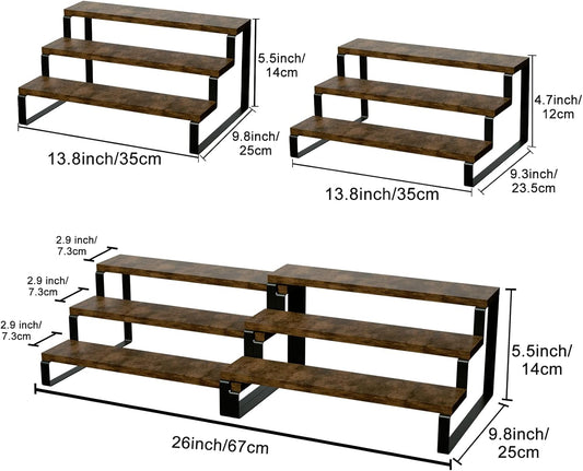 2 Pack 3 Tier Expandable Spice Rack Organizer (13.8” to 26”)Display Riser Stand, Kitchen Cabinet Countertop Pantry Coffee Bar Display Shelf for Spice, Liquor, Perfume, Makeup, Figure, Dolls Collection