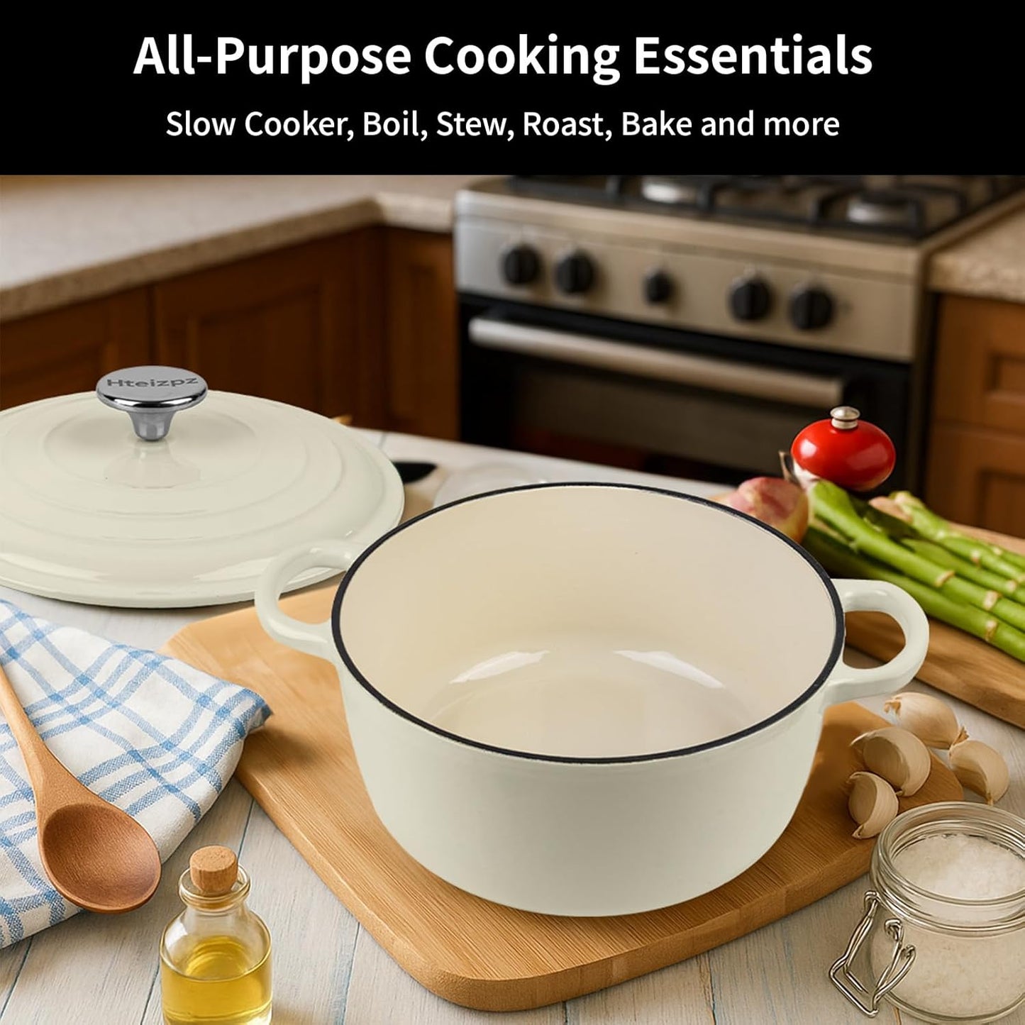 Enameled Cast Iron Dutch Oven Pot with Lid, 3.9 Quart Dutch Oven for Bread Baking, Oven Safe up to 500° F, Suitable for Bread Baking, Braising, Roasting, Stews, White