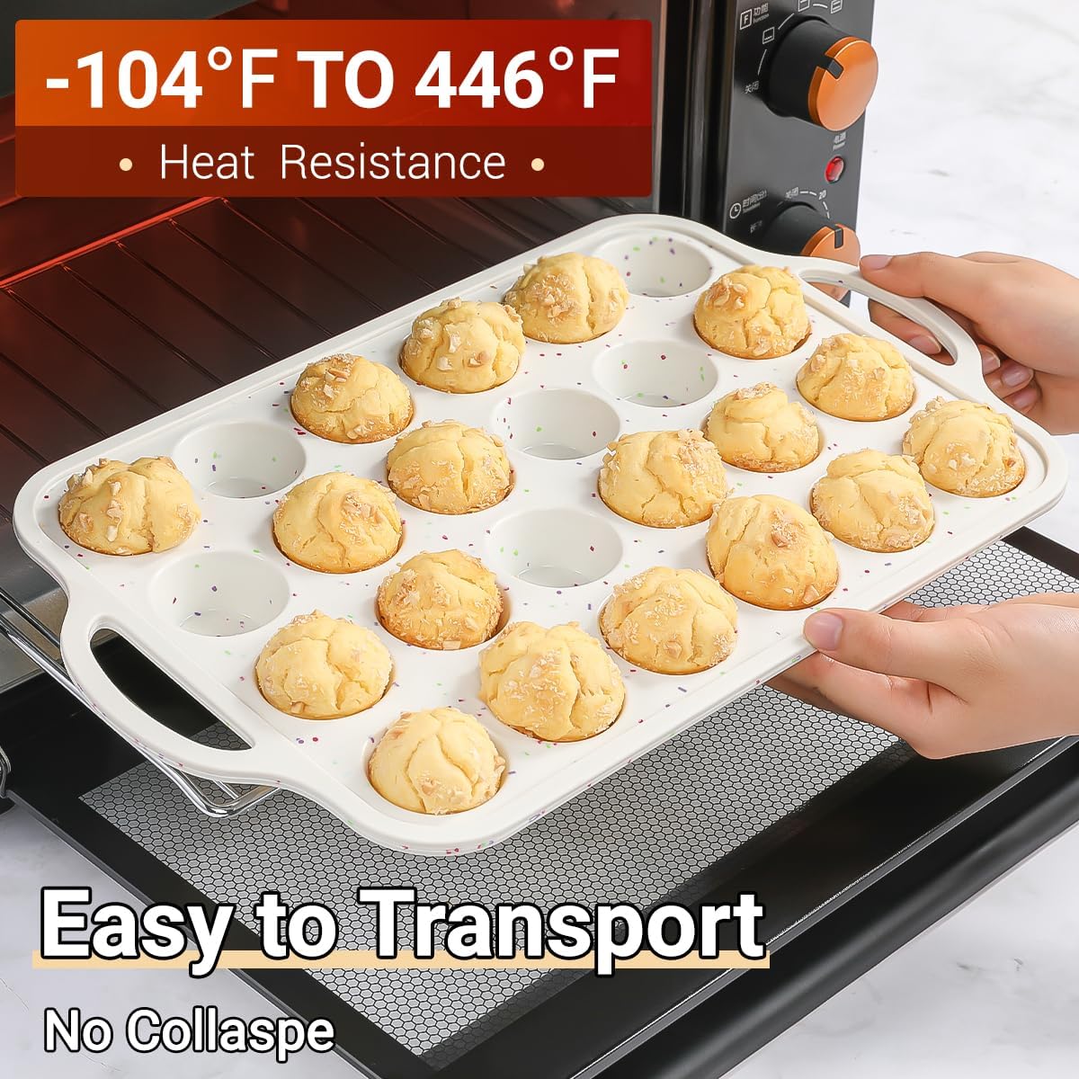 Silicone Mini Muffin Pan, Metal Reinforced Frame 24 Cups Nonstick Mini Cupcake Pans with Handles Easy to Move for Baking Muffin, Cupcake, Egg Bites Oven Safe, 2 Pack Confetti