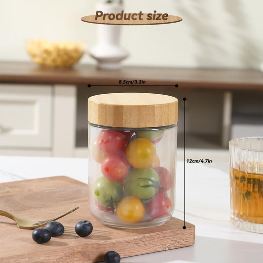 16 Oz Overnight Oats Containers 16 OZ Mason Food Jars With Lid Wide Mouth Glass Food Storage For Oats Yogurt Vegetable and Fruit Salad Spices Jam (12 Pack Bamboo Lid)