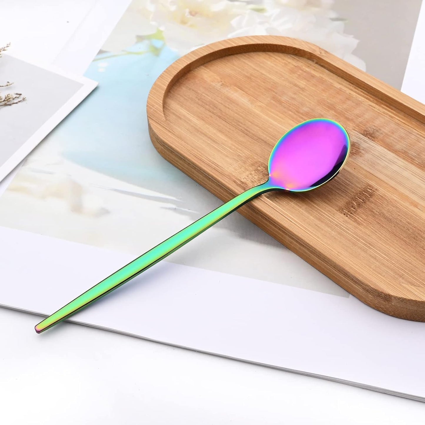 24-Piece Mirror Rainbow Flatware, 18/0 Stainless Steel Dinnerware Set Include Knife Fork Spoon Teaspoon Cutlery Set For Home Restaurant and Party Service For 6, Dishwasher Safe