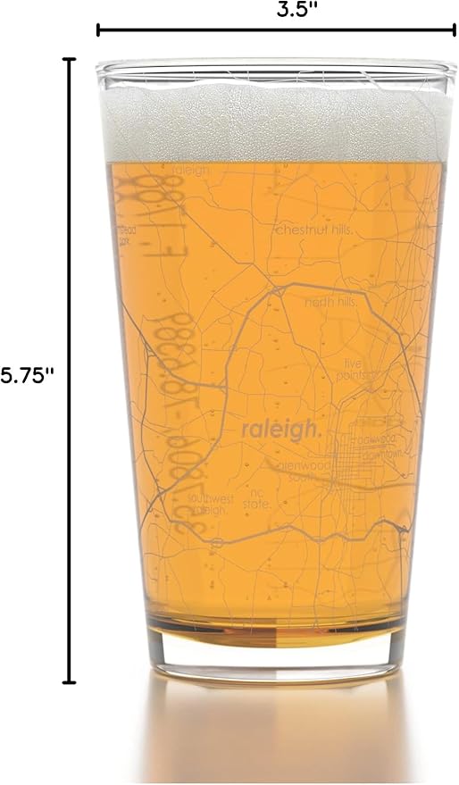 Well Told Engraved Raleigh North Carolina Map Pint Glass, Etched Beer Gift (16 oz, Clear) City Map Pint, Custom City Glassware, Gifts For Beer Lovers