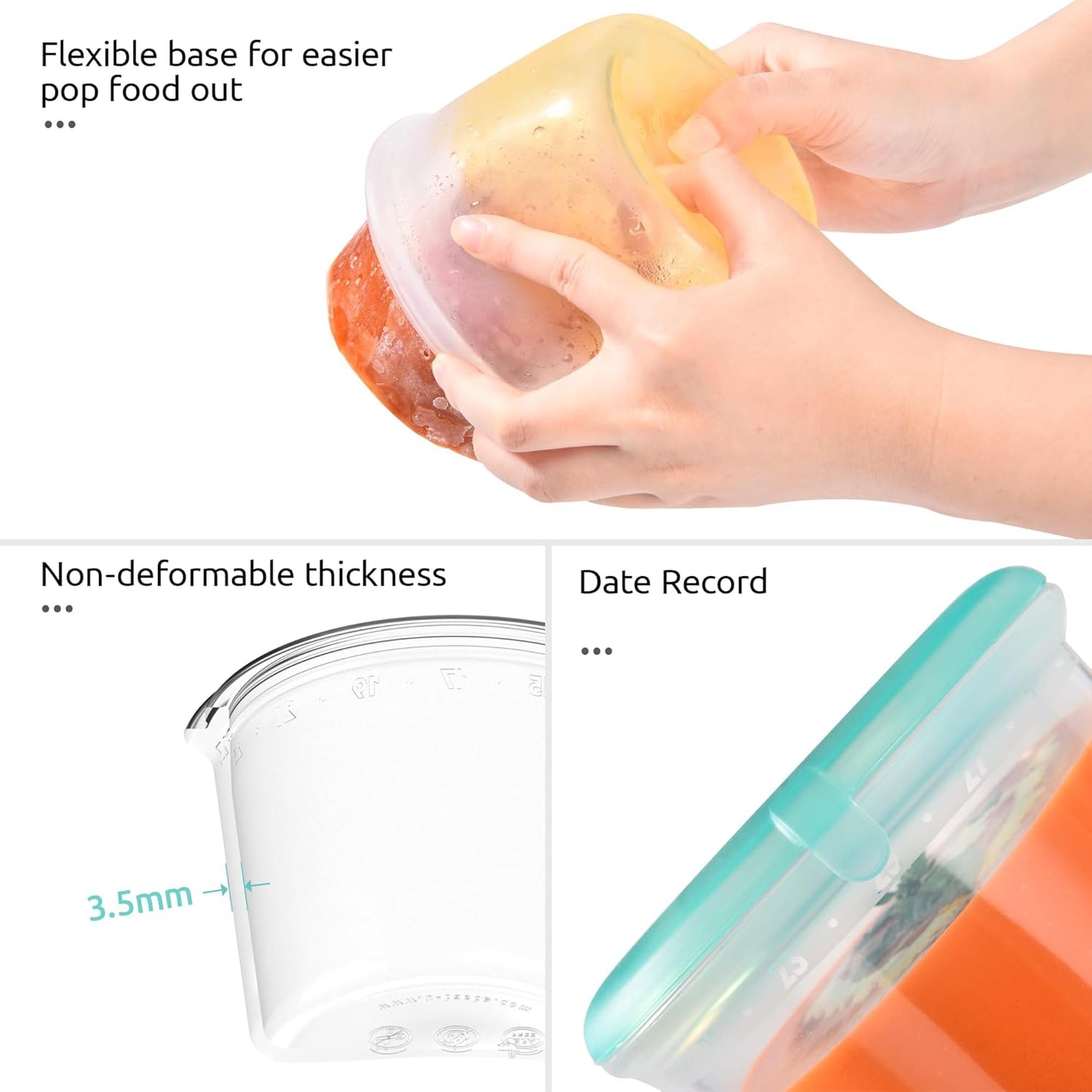 U-Taste 2 Cup Silicone Food Container: Meal Prep Kitchen Storage with Airtight Lid, Freezer & Microwave Safe, Lunch Box with Date Marking Circle, Clear Stackable for Portion Control (2-PC, Aqua Sky)