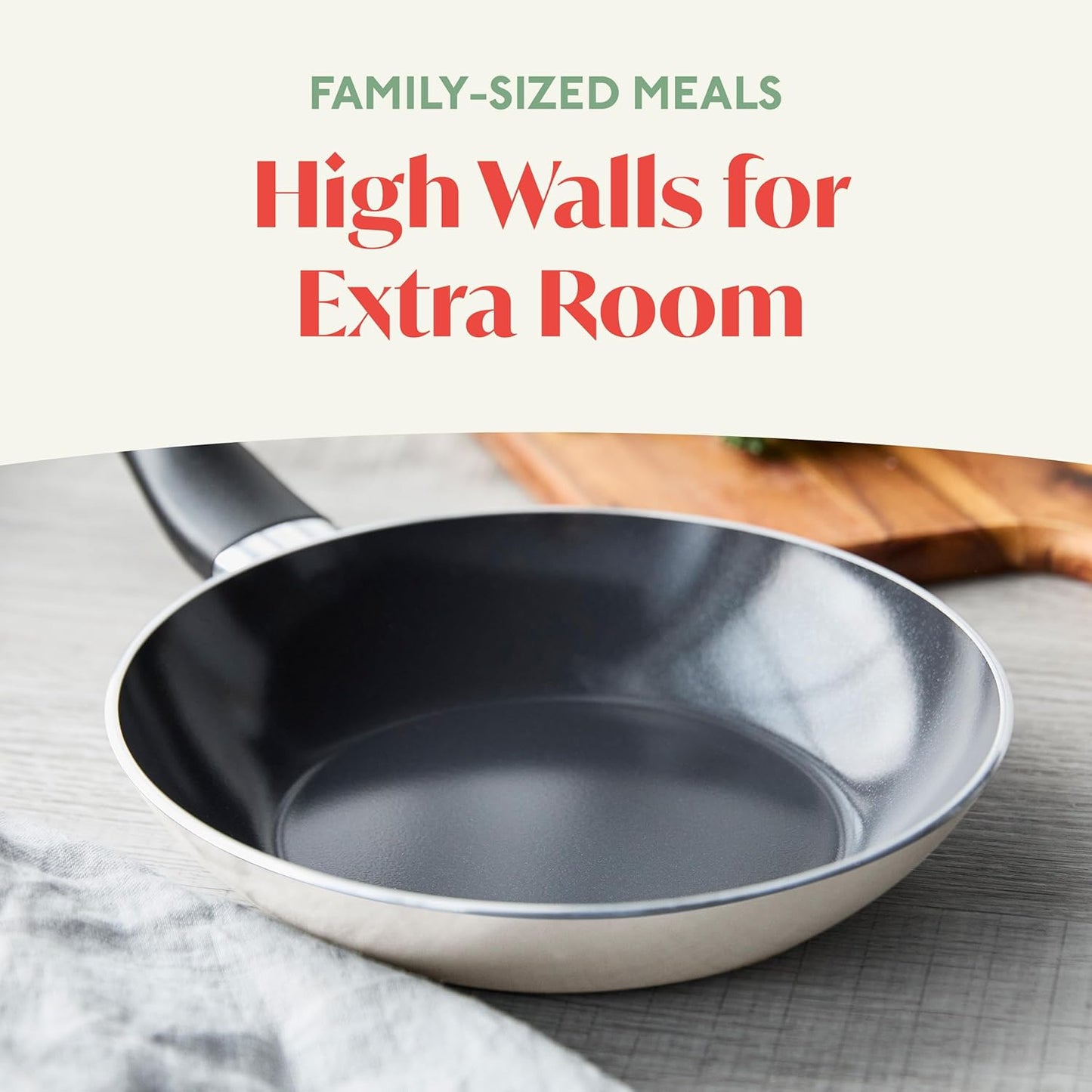 Deco 8” Nonstick Frying Pan Skillet, Made in Italy, Diamond Ceramic PFAS-Free, Dishwasher & Metal Utensil Safe, Durable Gloss Enamel Finish, Stay-Cool Handle, High Walls-Extra Room, Taupe