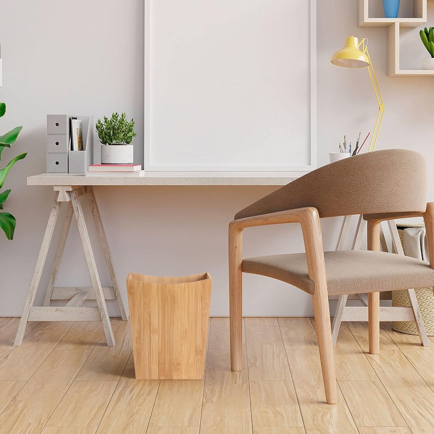 MOOACE Small Trash Can, Bamboo Bathroom Trash Can, Office Waste Basket, Rectangular Garbage Can with Handle, Decorative Natural Trash Recycling Bin for Bedroom Living Room Kitchen 2 Gallon