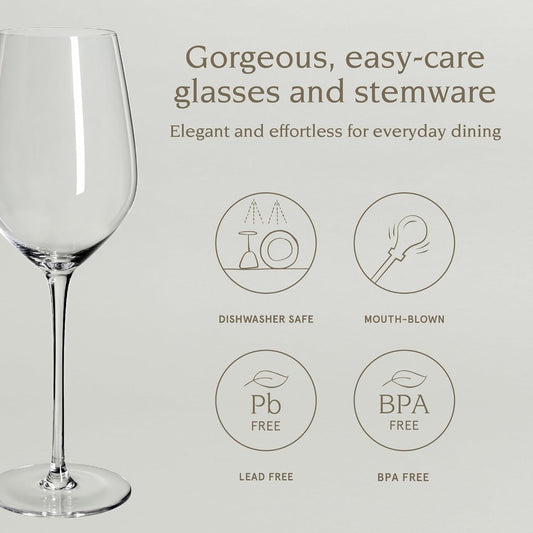 over&back 16oz Traditional Glassware - Set of 4 Classic Stem Drinking Glasses for Parties, Get-togethers, and More - Mouth-Blown - Wine Cups for Kitchen and Dining Room - Clear