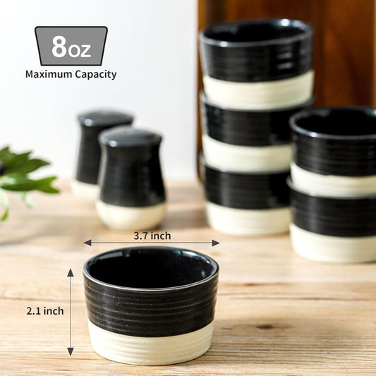 Ramekins 8 OZ Oven Safe,Set of 6 Ceramic Creme Brulee Ramekins,Mini Dessert Bowls for Souffle,Dipping Sauce,Ice Cream,Pudding and Charcuterie,Microwave & Oven Safe,Patchwork Black