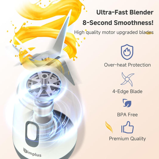 SIMPLUS Blender for Smoothies, 20 Oz BPA-Free Portable Small Blenders for Kitchen, Mini Juicer for Shakes, Protein Drinks, Baby Food, 300 Watts Blender & Food Processor, Stainless Steel Cutter, Grey