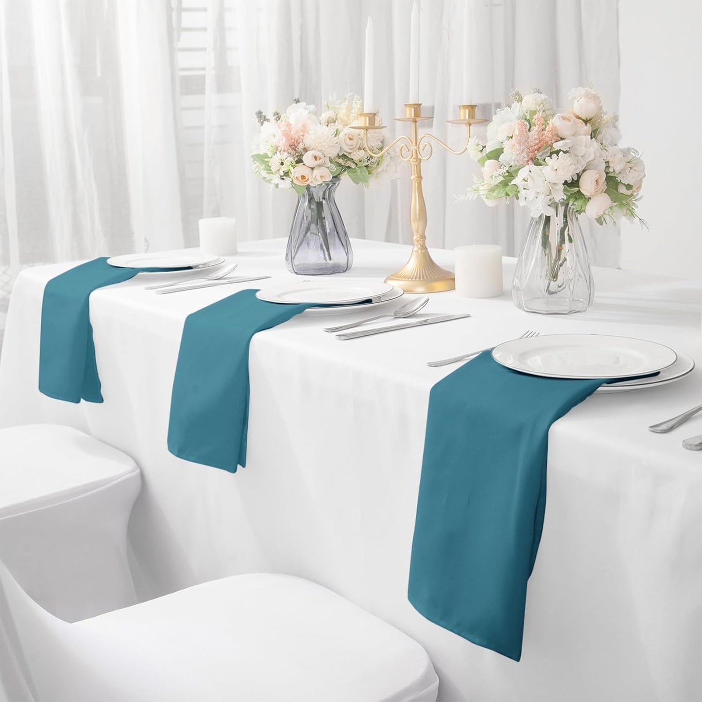 Bailarina Cloth Napkins Set of 40,17x17 inches Dinner Napkins Cloth Washable,Polyester Square Table Cloth Napkin Bulk with Hemmed Edges Ideal for Banquets, Parties and Weddings-Peacock Blue