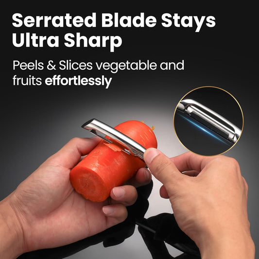 Vegetable Peeler, Premium Stainless Steel Potato Peeler, High Tensile Ultra Sharp Blade Fruit and Food Slicer, I Shaped with Ergonomic Non-Slip Handle, Dishwasher Safe with 5 Years Warranty