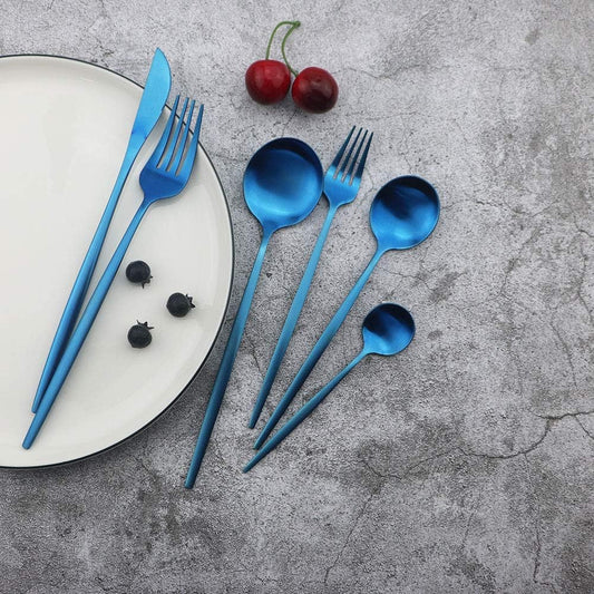 JASHII Flatware Silverware Set Stainless Steel Satin Finish Cutlery Set Service for 6, 30-Piece Spoons And Forks Kitchen Utensil Set, Dishwasher Safe (Matte Blue)