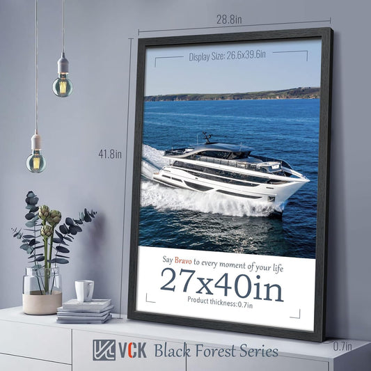 VCK 27x40 Poster Frames Set of 5 Exclusive Woodgrain Black Picture Frame, Wall Mounting Hanging