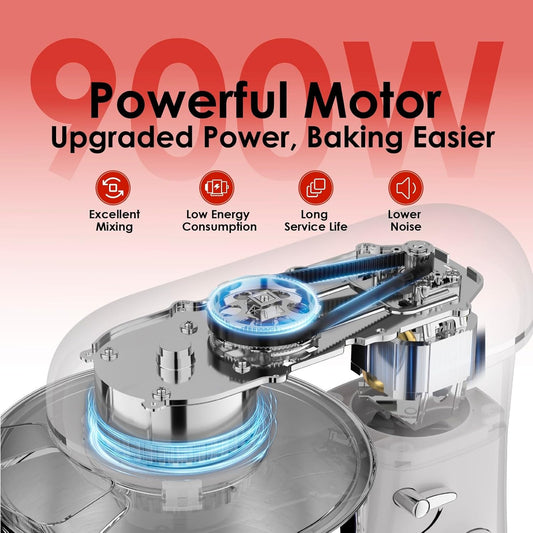 Kitchen in the box Stand Mixer - 8.5 Quart Giant Capacity Mixing Bowl, 900 Watt Powerful Heavy Bread Dough Standing Mixers Tilt-head with Dough Hook, Whisk, Flat Beater and Splash Guard (Red)