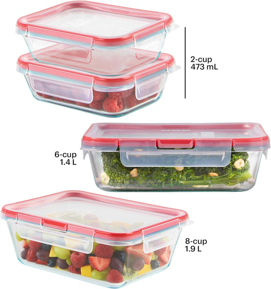 Pyrex Freshlock (4-Pack) Mixed Sized Glass Food Storage Containers Set, Airtight & Leakproof Locking Lids BPA-Free, Meal Prep Containers Set, Freezer Dishwasher Microwave Safe