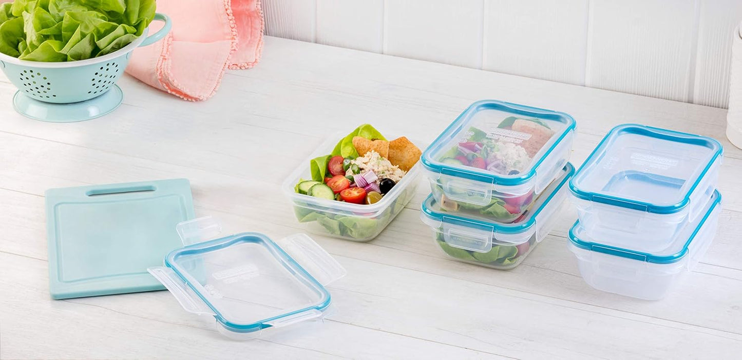Snapware Total Solution 5-Pack (3-Cup) Plastic Food Storage Containers Set, Leakproof & Airtight Locking Lids Rectangular Tupperware, Non-Toxic BPA-Free Lids, Microwave Dishwasher Freezer Safe