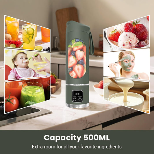 Portable Blender Personal Electric USB,500ML Portable juicer Shakes and Smoothies Blender,Small Blenders,Mixing,Compact、Convenient and Versatile (Green)
