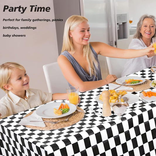 FUNTOOB Black and White Checkered Tablecloth 4 Pack Plaid Tablecloth Race Car Table Cloth for Race Car Birthday Party Decorations Racing Birthday Party Supplies, 54" X 72"