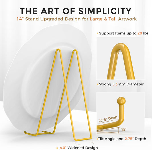 TR-LIFE 14 Inch Gold Metal Plate Stand (2 Pack) - Heavy Duty Display Easel for Large Plates, Frames, Platters and Art