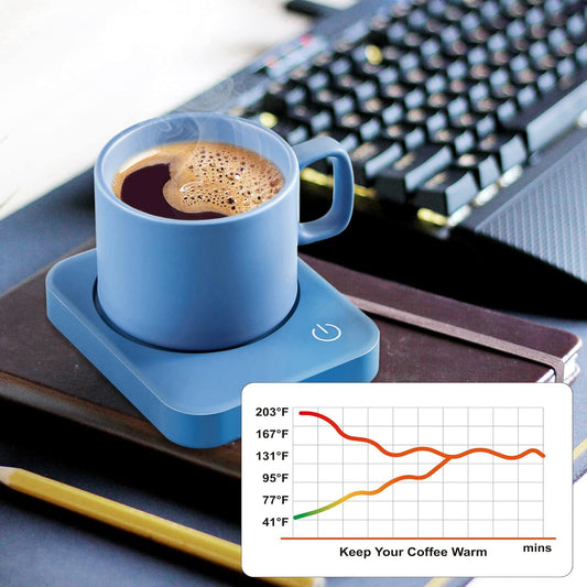 VOBAGA Coffee Mug 11 oz Tea Cup with Flat-Bottom Warming Coffee Milk for Office and Home (Light Blue)