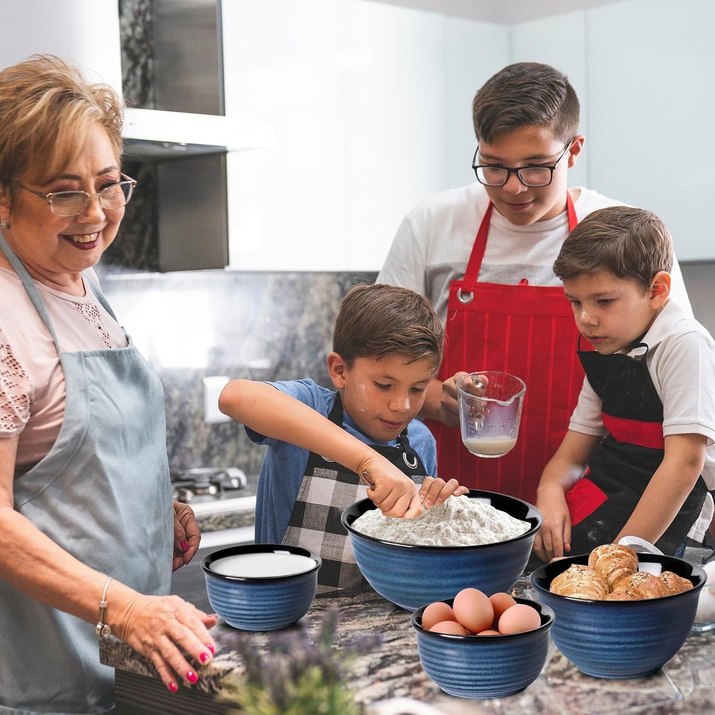 Hasense Mixing Bowls for Cooking, Baking, Ceramic Serving Dishes Set of 4 for Salad, Fruits, Popcorn, Versatile Nesting Bowls for Housewarming Gift, 2.1/1.5/1.0/0.5 Qt, Dishwasher & Microwave Safe