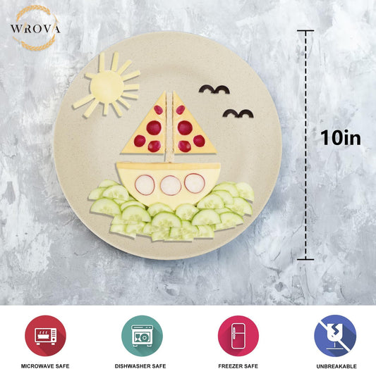Wrova Wheat Straw Dinner Plates 10 Inch Unbreakable Set of 8 - Dishwasher & Microwave Safe Plastic Plates Reusable - Lightweight Plates for kitchen,camping,salad,appetizer - Beige