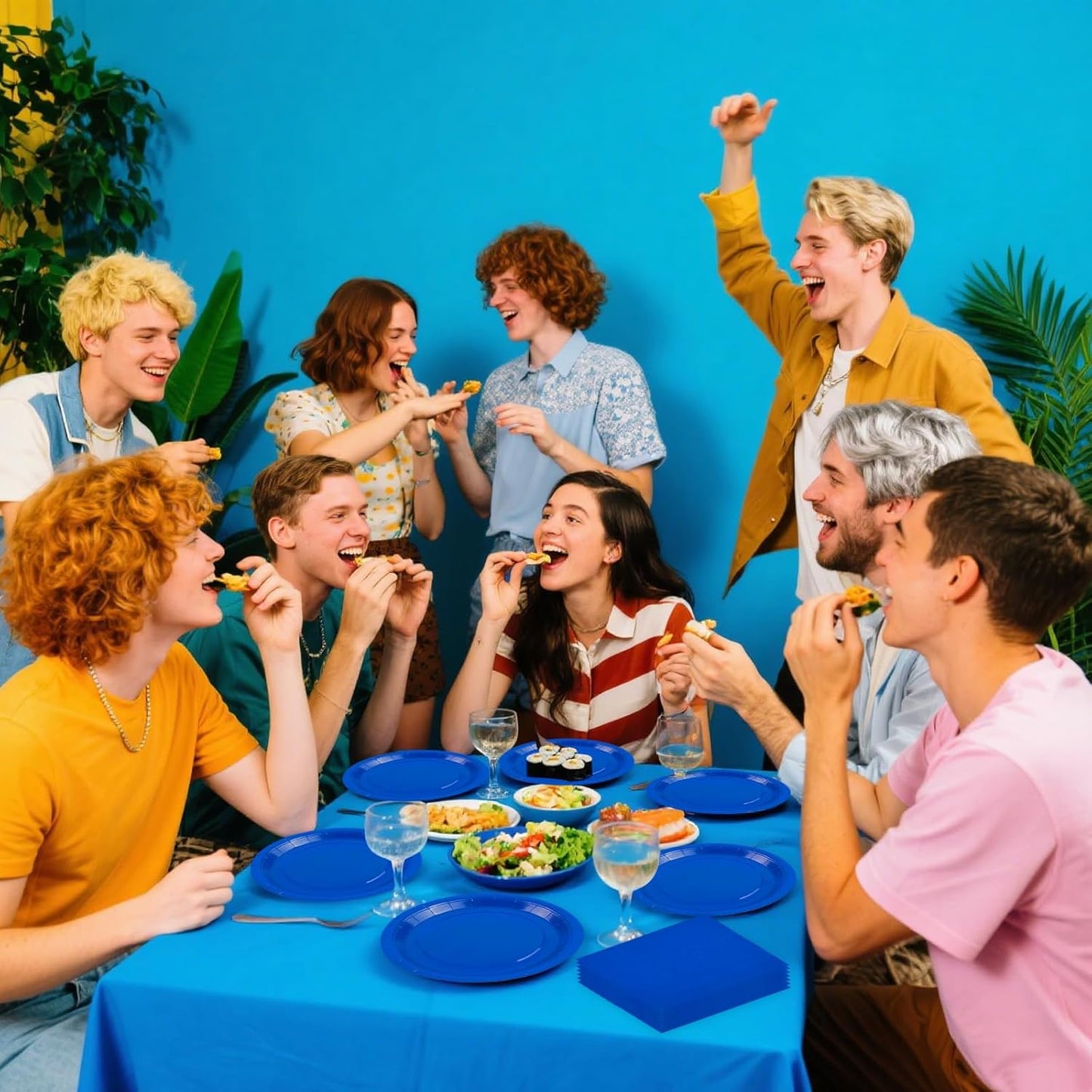 50PCS Blue Paper Plates and Napkins Party Supplies, 7Inch Blue Party Dessert Plates Disposable Tableware Set for Wedding Birthday Bridal Shower Baby Shower Decorations