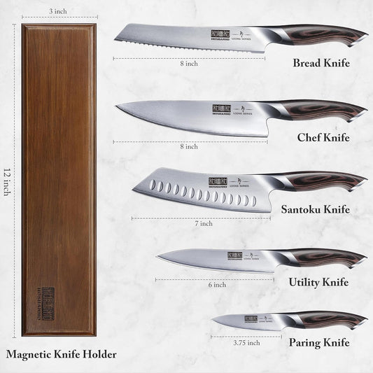 HOSHANHO Knife Set with Magnetic Knife Holder, 6 Pieces Japanese High Carbon Stainless Steel Kitchen Knife Sets, Ultra Sharp Professional Chef Knives Sets