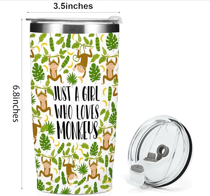 Cute Monkey Print Tumbler,Monkey Gifts 20 oz Stainless Steel Coffee Mug,Travel Cup,Insulated Cup with Lid for Car, Perfect Gifts for Women Monkeys Lover Friend Mom Sister Christmas Birthday