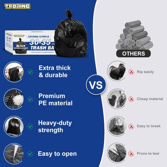 30-35 Gallon Black Trash Bags 120 Count - 32" x 37" Large Garbage Bags, 30+ Gallon Strong Trash Can Liners for Home, Commercial Use,Yard Waste, Bulk