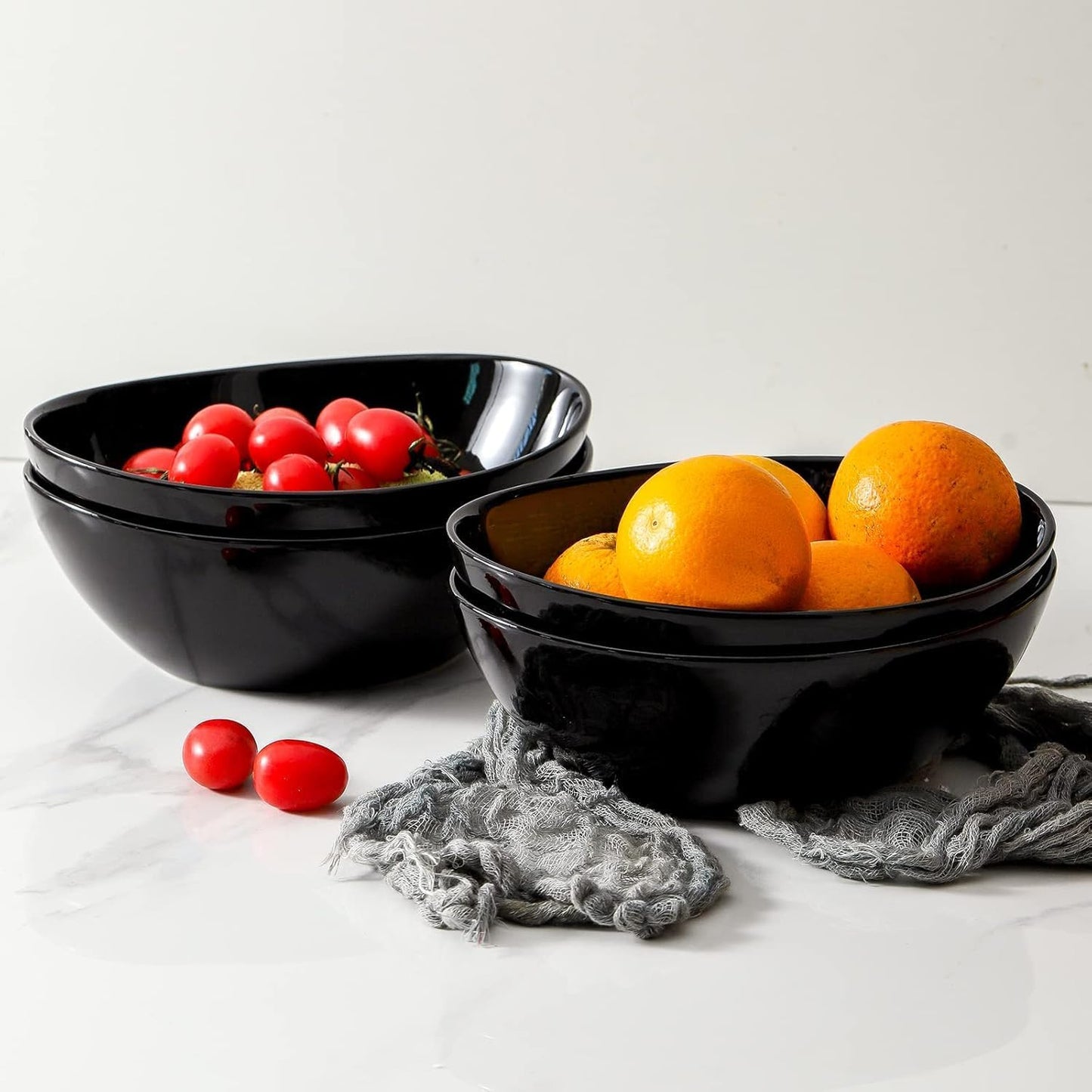 Hasense 40oz Salad Bowls, Large Serving Bowls, Porcelain Soup Bowls for Kitchen, Porcelain Ceral Bowls for Entertaining Parties, Dishwasher Microwave Safe, Set of 4, Black