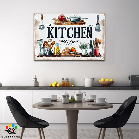 GUTTATY Rustic Farmhouse Wall Art, Ready to Hang Canvas Print, Retro Posters for Dining Room, Restaurant Painting 28x40 Inch