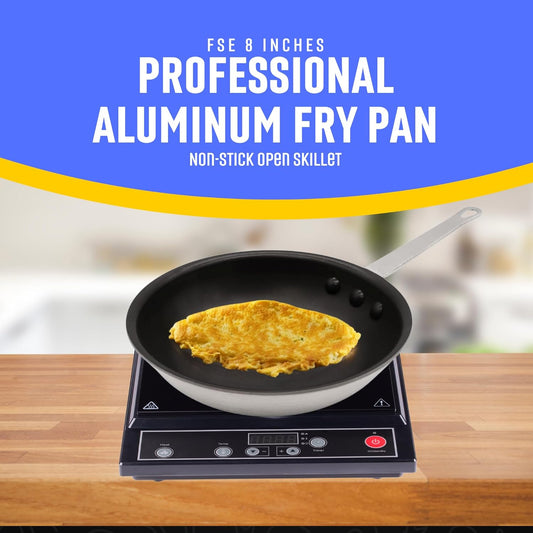 FSE 8" Professional Aluminum Fry Pan, Non-Stick Open Skillet, 3.0 mm Thick Aluminum Construction