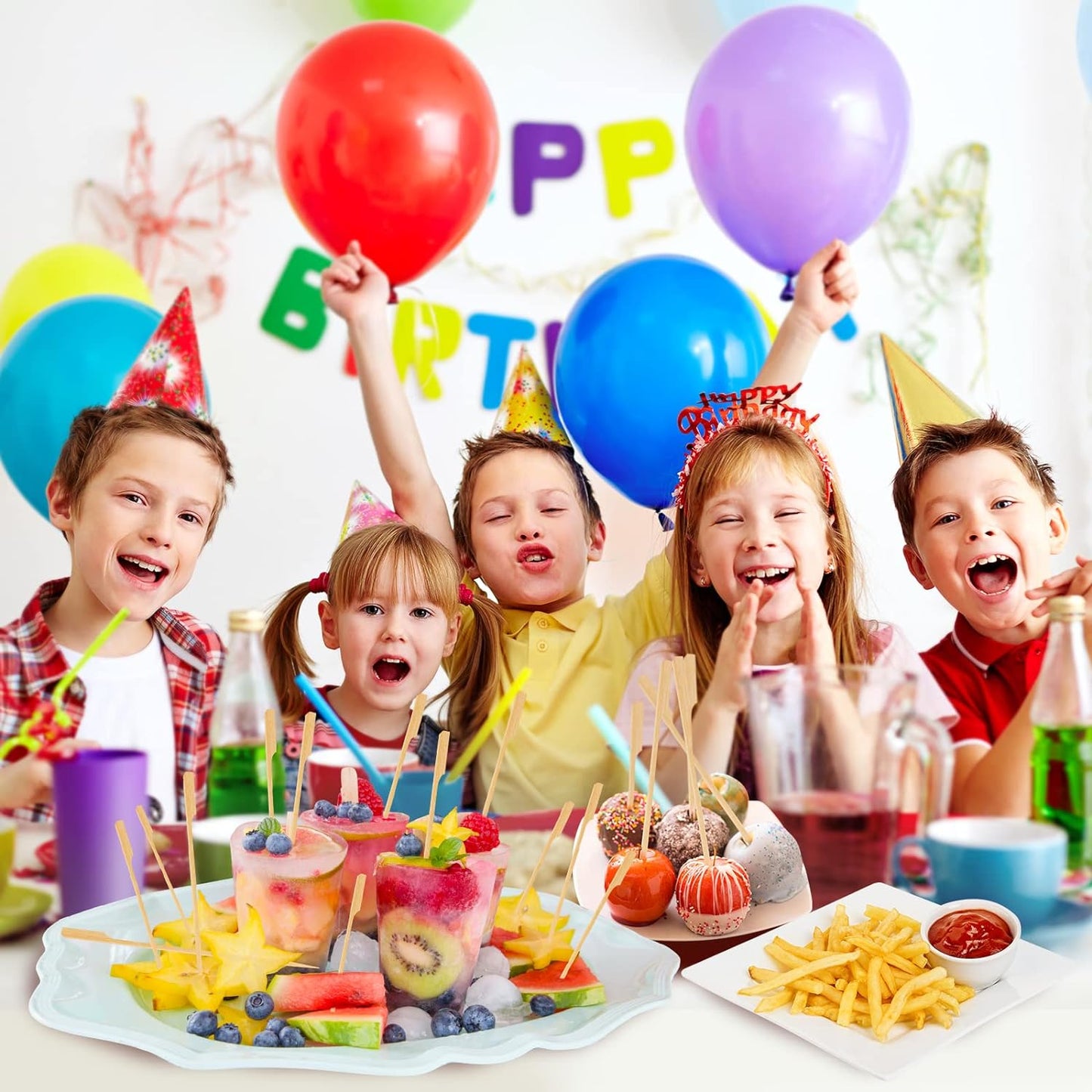 200 PCS Bamboo Skewers for Appetizers, 3.5 Inch Toothpicks, Cocktail Picks for Drinks, Fruit Kababs, Sausage, Barbecue Snacks, Natural Wooden Paddle Skewer Mini Food Sticks, Charcuterie Accessories