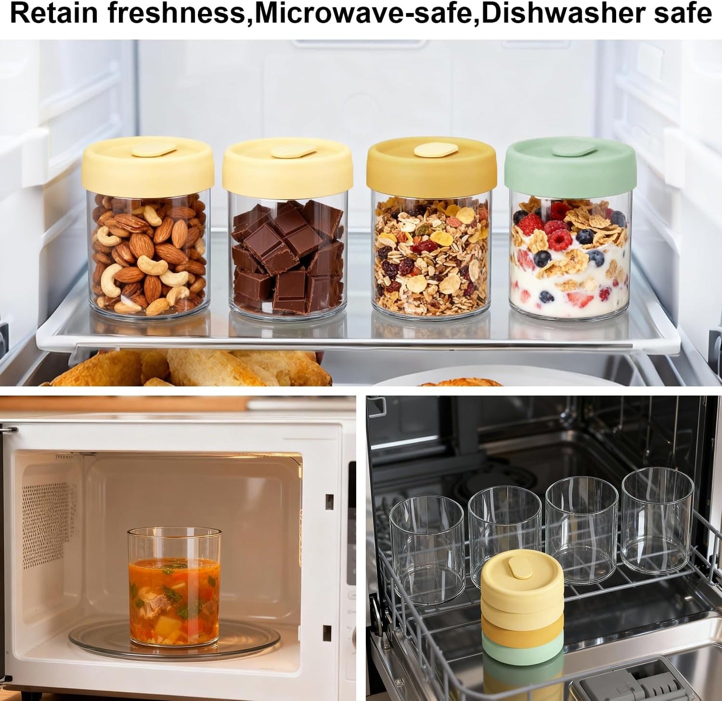 4-Pack Overnight Oats Containers with Lids, 14oz Glass Mason Jars for Overnight Oats Salad Yogurt Sugar Snacks Spices, BPA-Free