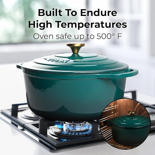 Zulay Kitchen 6 Quart Enameled Cast Iron Dutch Oven Pot with Lid – Premium Durability & Oven Safe up to 500°F – Heavy Duty Cookware Perfect for Bread Baking, Stews, Braising & Roasting – Emerald