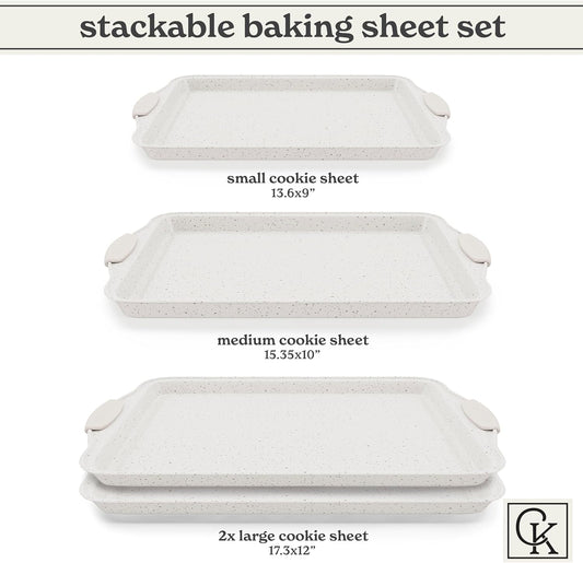 Country Kitchen Nonstick Stackable Bakeware Set - Heavy Duty, Durable, Easy Release Baking Set, Cream, 4 Pcs