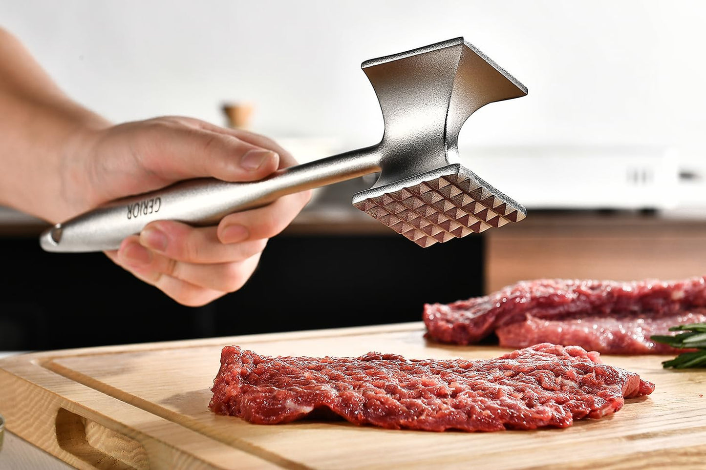 Solid Stainless Steel Meat Mallet Tenderizer Tool - Chicken Pounder Flattener, Hammer for Kitchen, Food, Cooking - Dishwasher Safe Meat Smasher