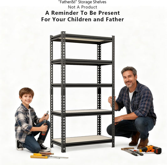 28" W Father&I Industrial Heavy-Dudy Garage Shelving Units/Systems: Metal 5-Tier Storage Shelves Adjustable for Basement/Closet/Tote/Kitchen/Pantry Organization, 60" H*28W *12.2" D, Black