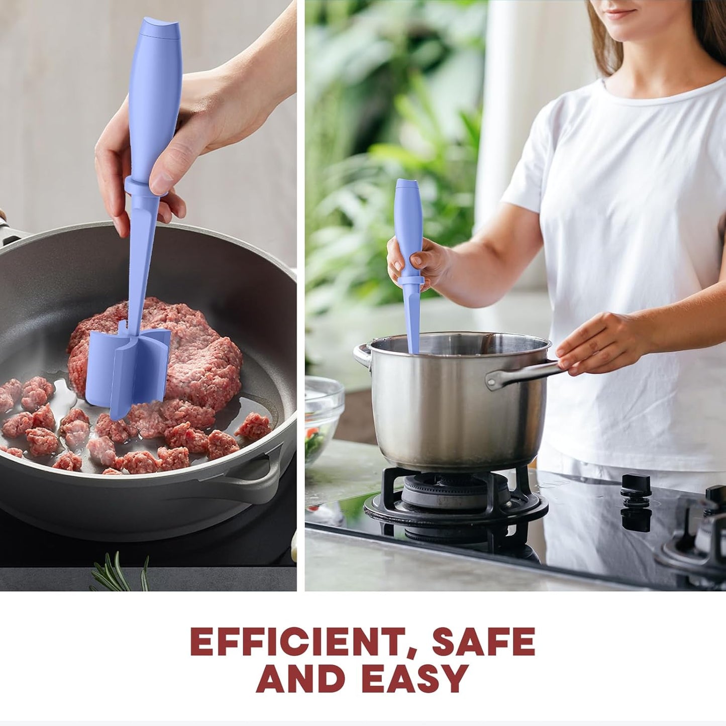 2Pcs Meat Chopper, Hamburger Grinder, Premium Heat Resistant Smasher for Ground Beef, Burger Grinder Nylon Potato Mix Tool-Purple