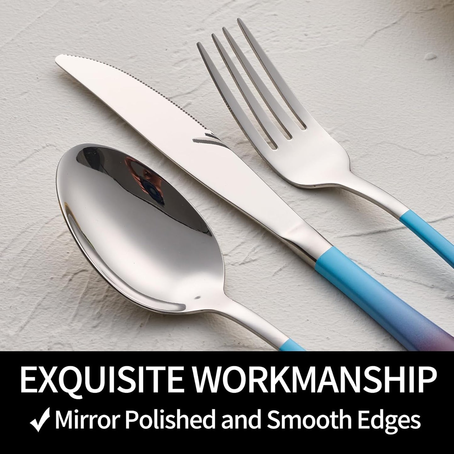 20-Pieces Color Silverware Set for 4,Blue and Purple Handle Stainless Steel Cutlery Set, Include Forks Spoons and Knives Set, Dishwasher Safe Utensil Sets for Home Restaurant