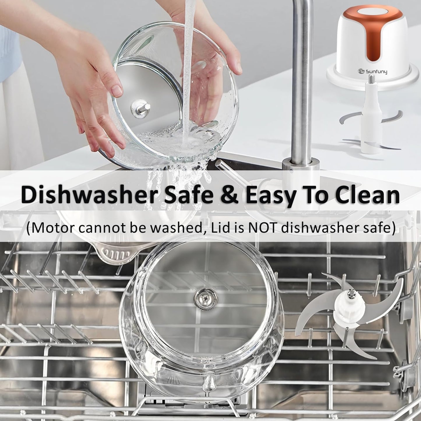 Sunfuny Cordless Food Processor, Mini Food Chopper Wireless with 5-Cup Glass Bowl, 6000mAh Battery USB-C Rechargeable Vegetable Chopper, Electric Meat Blender Garlic Grinder Kitchen Mixer (Rose Gold)