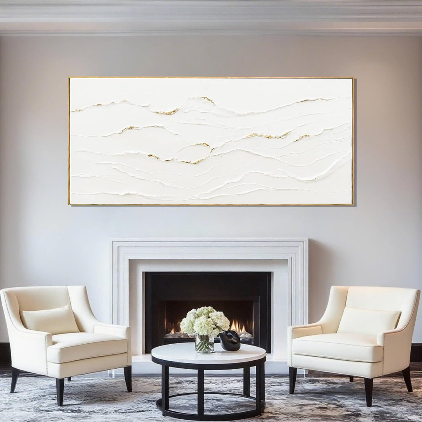 MLART99 White and Gold Wall Decor Textured With Frame Canvas Abstract Minimalist Wall Art - 32x70 Inch Extra Large Contemporary Artwork for Living Room Entryway Home Decoration