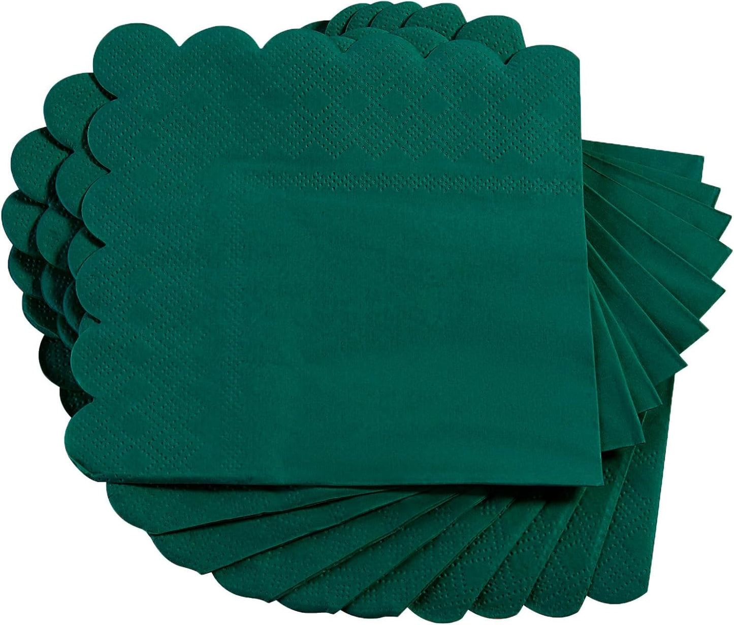 100 Pack Cocktail Napkin 2-Ply Scalloped Edged Dessert Napkins Folded 5 x 5 Inches Disposable Napkins for Dinner Wedding Birthday Party Bridal Anniversary Reception Event (Dark Green)