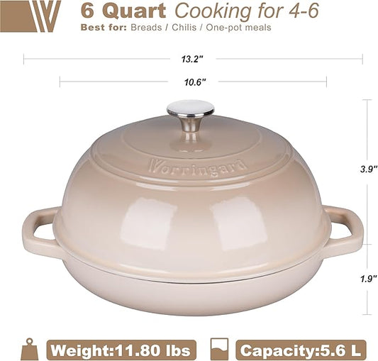 Enameled Cast Iron Dutch Oven Pot with Lid, Bread Oven for Sourdough Bread Baking, Dutch Ovens with Bread Proofing Basket& Baking Supplies Set, 6 Quart, Latte