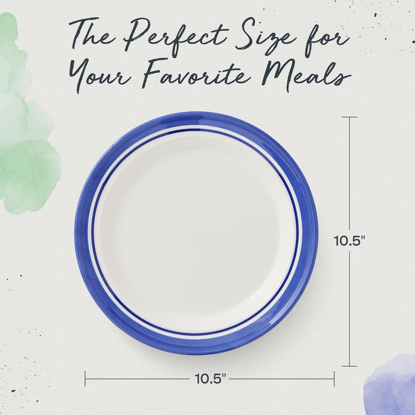 Portmeirion Potter's Stripe Dinner Plate (Set of 4) - 10.5" Earthenware Plates with Classic Striped Rim - Microwave, Dishwasher, Freezer, Oven Safe - Ideal Modern Dinnerware Set (Blue Stripe)