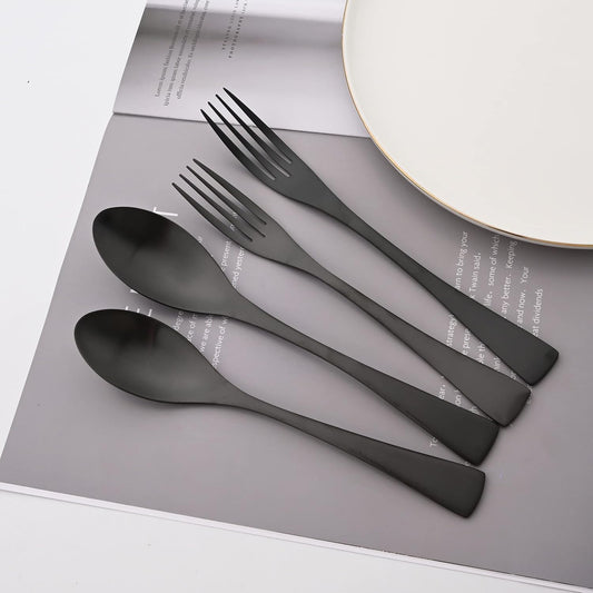 Luxury Silverware Set Flatware Cutlery 18/10 Stainless Steel Matte Polishing Metal Utensils Set Group Service for 1, 6-piece, Black