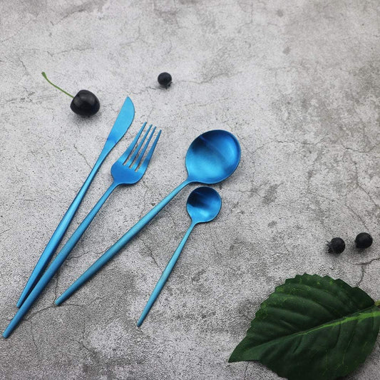 JASHII Silverware Set, 24-Piece Stainless Steel Flatware, Kitchen Utensil Set for 6, Tableware Cutlery - Matte Blue, Dishwasher Safe