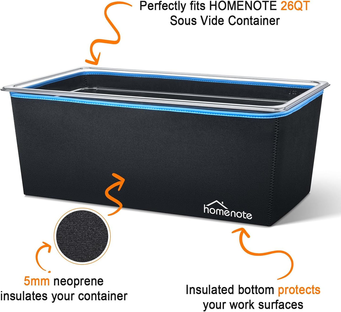 HOMENOTE Large Sous Vide Container 26 Quarts with Lid, Neoprene Retains Heat, Complete Sous Vide Accessories Kit BPA Free,Compatible with Anova and Most Sous Vide Cookers(Comes with 2 Sous Vide Racks and Insulating Sleeve)